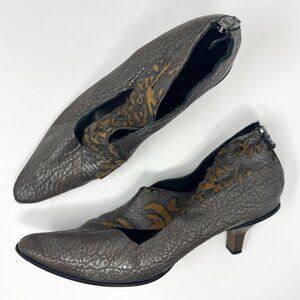 CYDWOQ Grey Metallic Cut Out Kitten Heels Leather Hair Made in USA EU 40 US 10